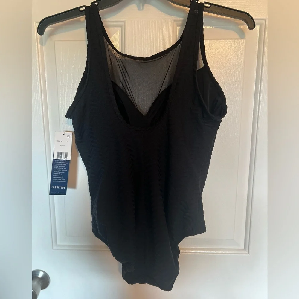 Longitude Half Moon Mesh Torso Tummy Control Swimsuit Size 10 Black NWT - Picture 4 of 7